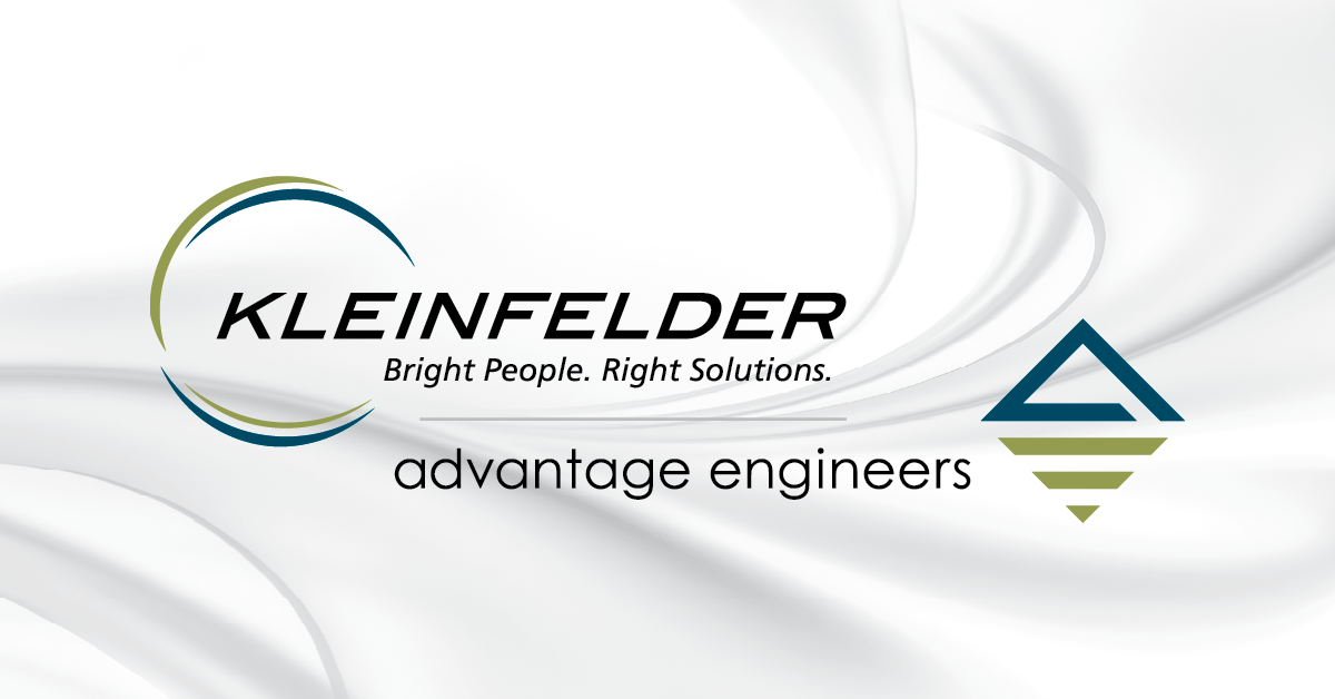 KLF-AE_collocated-logo2 Kleinfelder and Advantage Engineers logos on white marble background